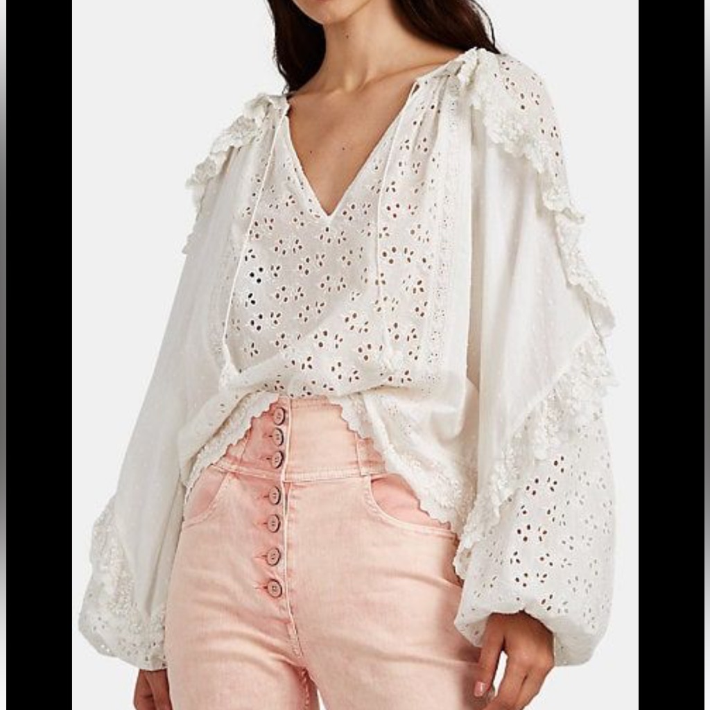Ulla Johnson Cream Blanche Swiss Dot Going Out Top Size 0 Euc